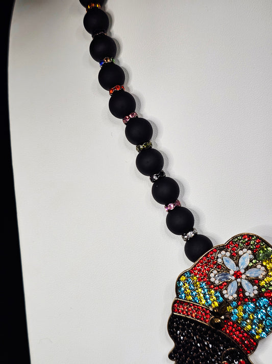 Black Rhinestone Nubian Queen Necklace