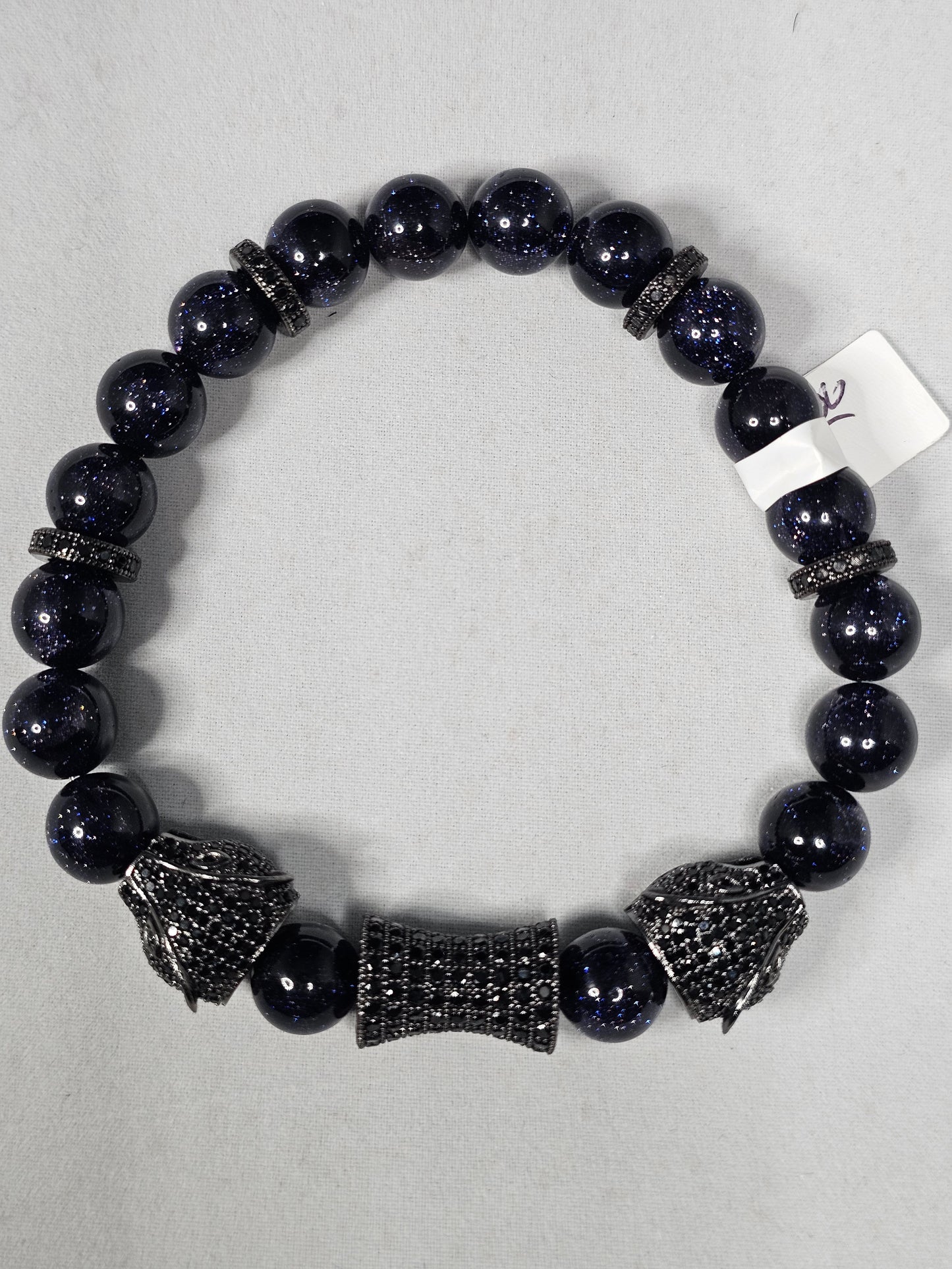 Black Stardust Bead Bracelet with Black Hematite Crystal Tiger, Barrel Bead and Spacer
