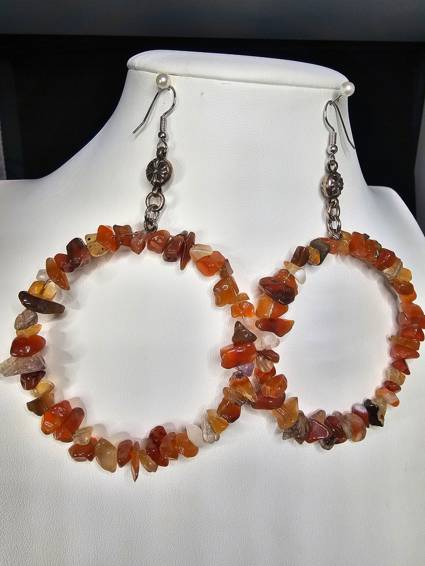 Hoop Dream Beaded Collection - Natural Carnelian Chip Drop Hoop Earrings