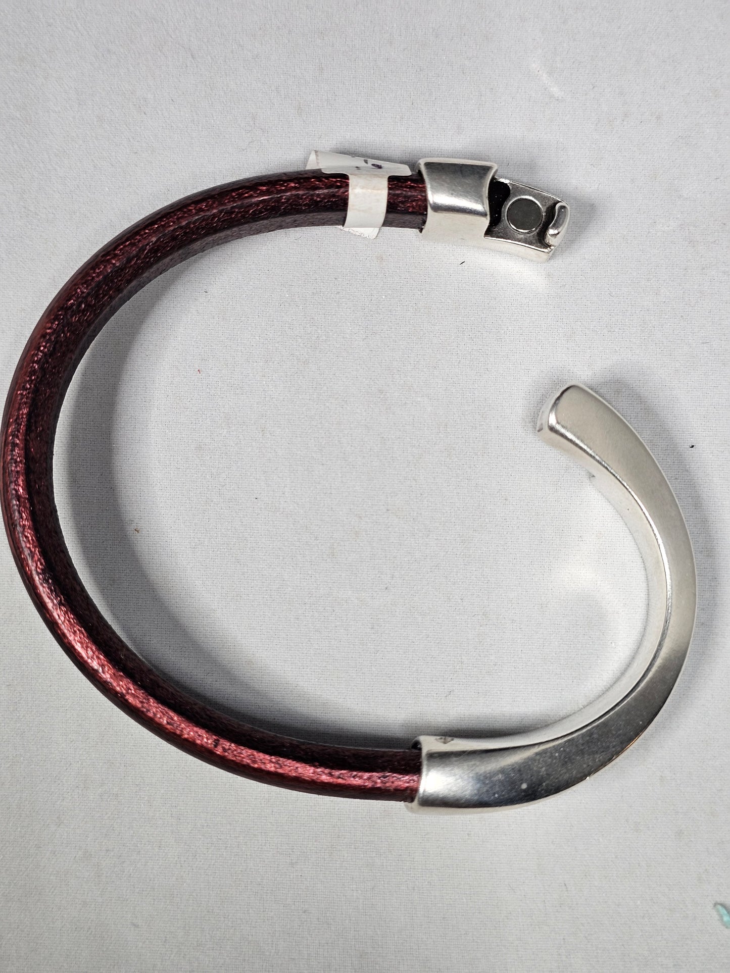 Dynamic Duo Leather & Metal Collection - Merlot Metallic Leather Oval Bracelet
