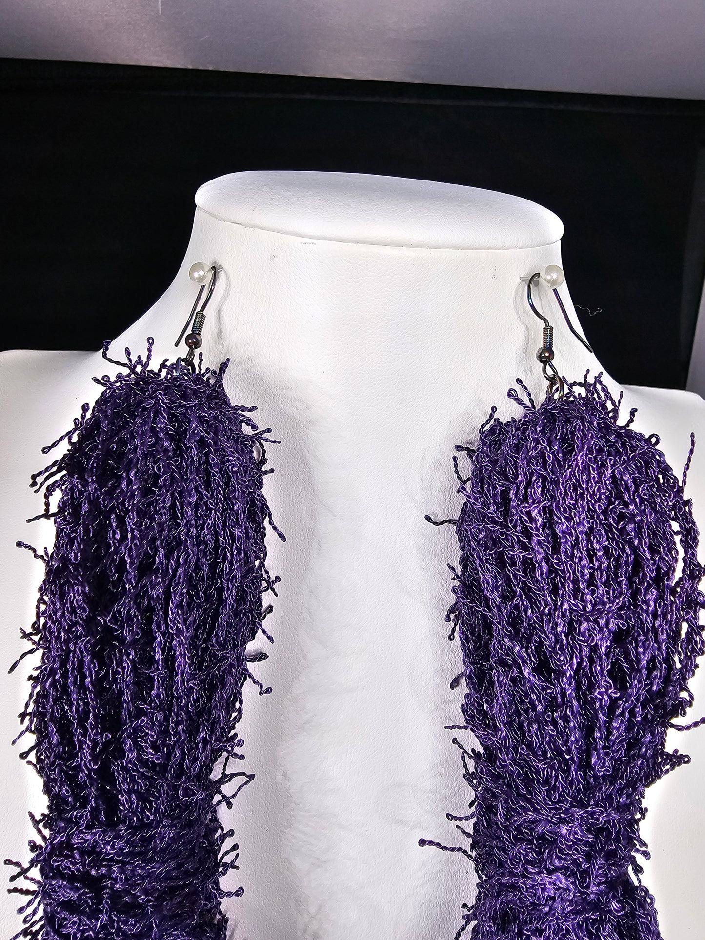 Razzle Dazzle Tassel Collection - Chandelier Deep Purple Scrubby Yarn Tassel with Rainbow Earring Hook
