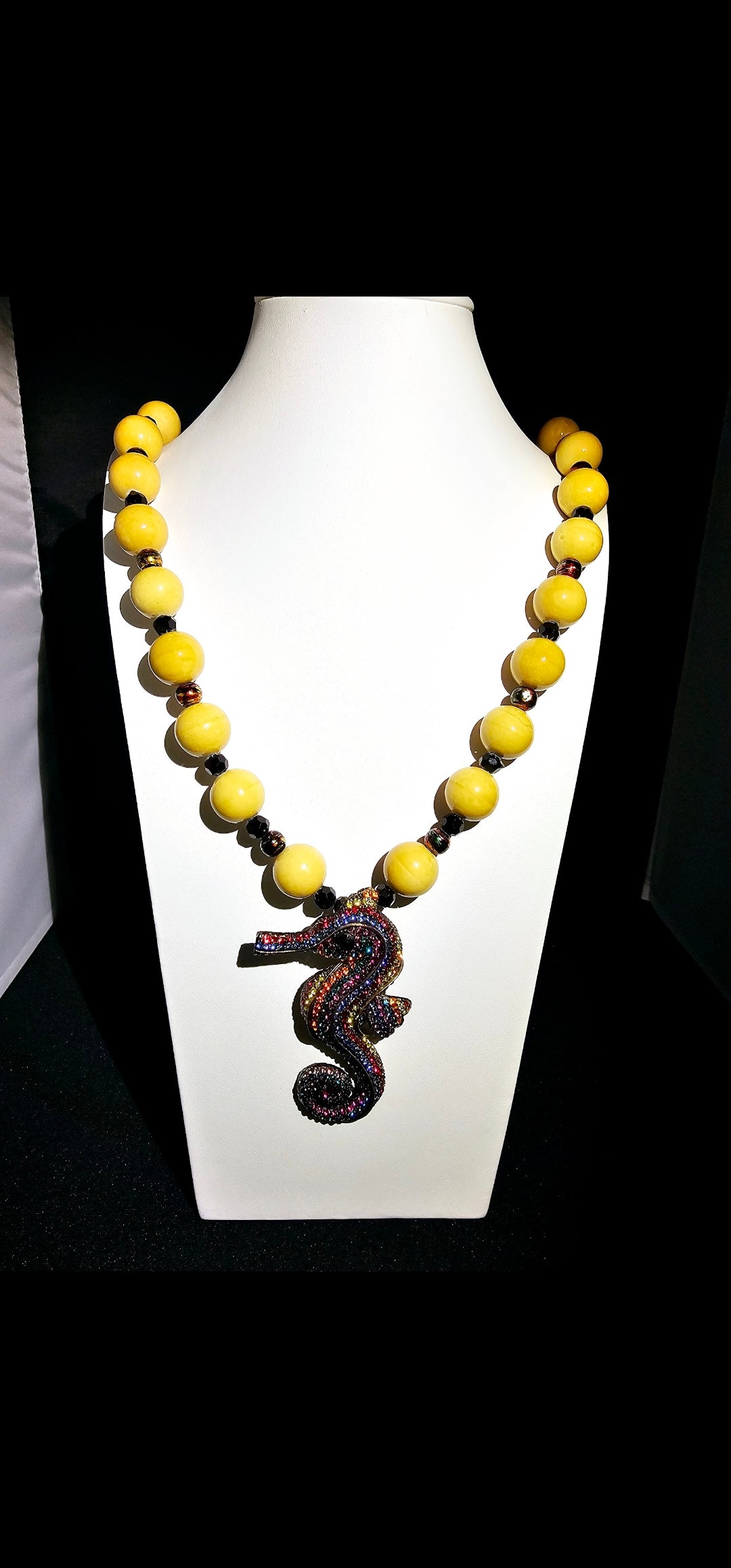 Brilliant Multi-Colored Rhinestone Seahorse Pendant Necklace