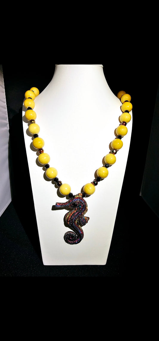 Brilliant Multi-Colored Rhinestone Seahorse Pendant Necklace