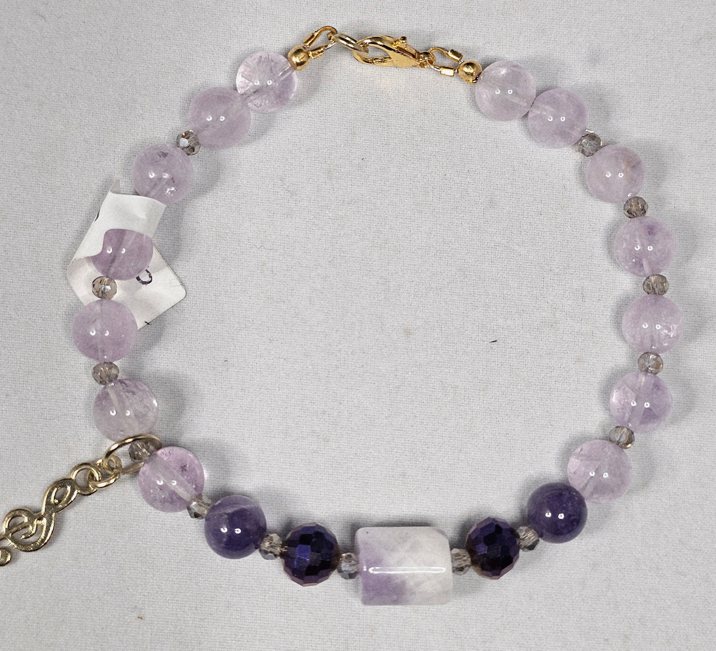 Rose Quartz Barrel and Round Beads Adorned with Two Pink/Purple Pave Accent Beads and Lavender Faceted Spacer Beads
