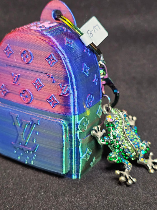 Designer Inspired Purple, Blue, Green and Pink 3D Printed Bag Buddy with Green and Blue Rhinestone Frog Charm
