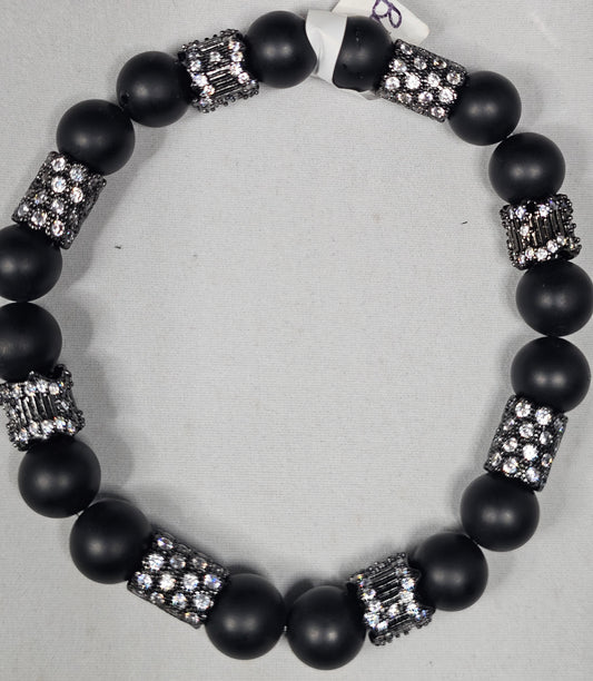 Black Onyx Beads Accented with Luxurious Rhinestone Hematite Spacer Beads