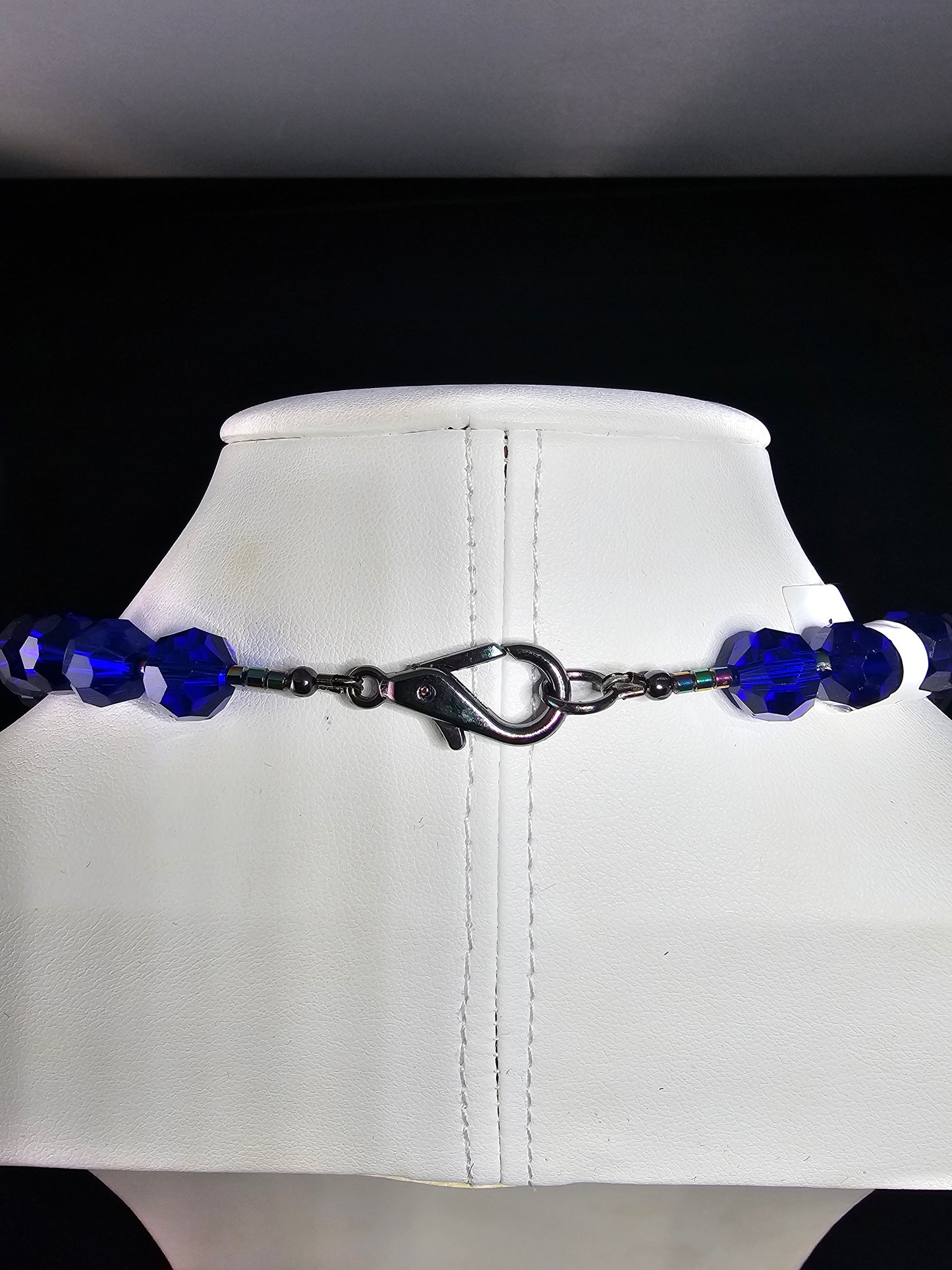 Beautiful Rhinestone Parrot Pendant Necklace with Cobalt Blue Faceted Beads and Rainbow Hued Accent Beads and Clasp