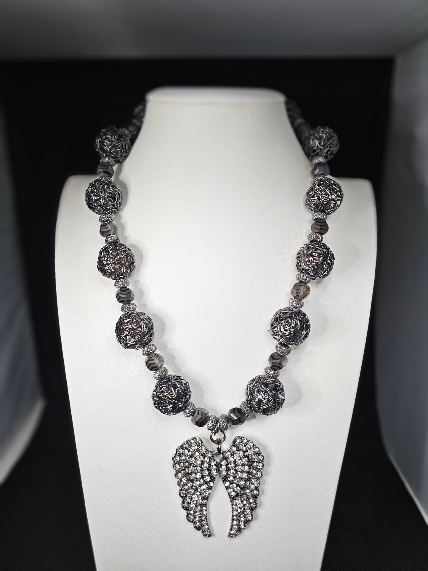 My Angel Metal Rhinestone Angel Wings Pendant Necklace Set