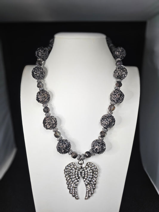 My Angel Metal Rhinestone Angel Wings Pendant Necklace Set