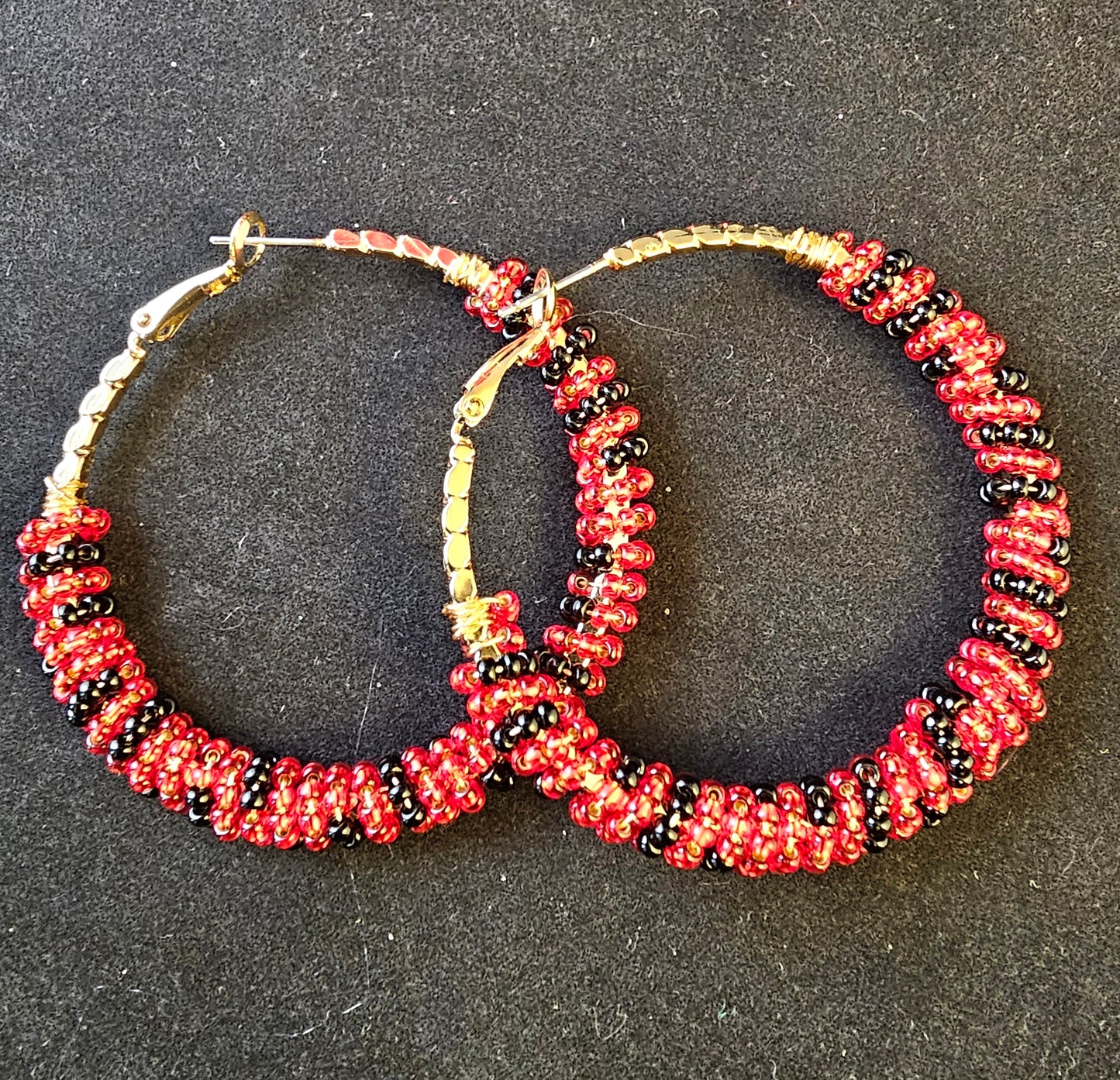 Hoop Dreams - Red and Black Beaded Earrings