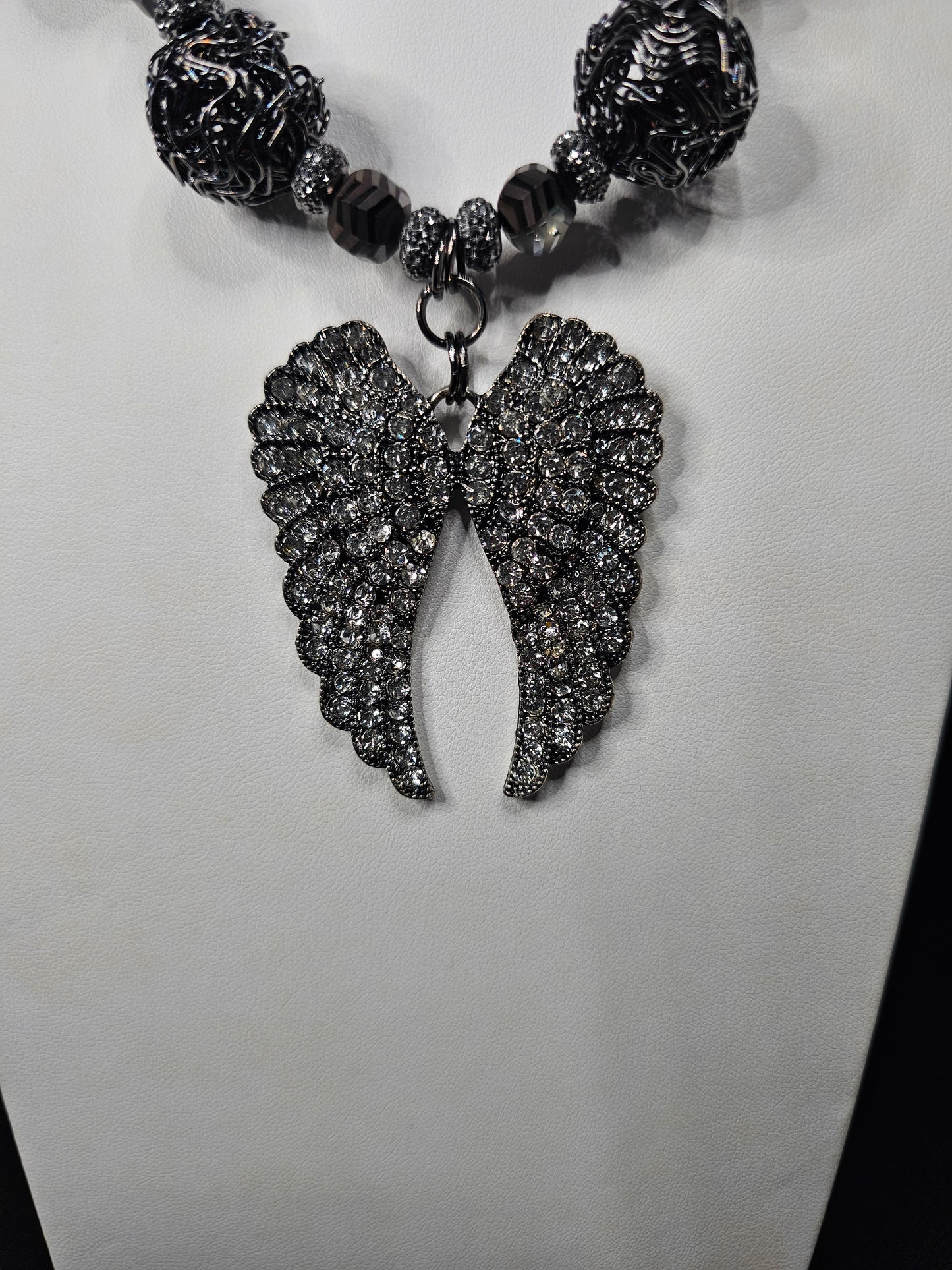 My Angel Metal Rhinestone Angel Wings Pendant Necklace Set