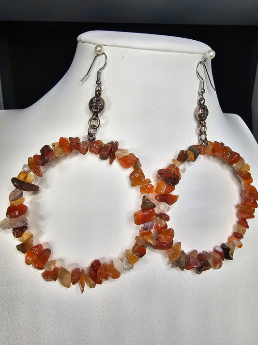 Hoop Dream Beaded Collection - Natural Carnelian Chip Drop Hoop Earrings