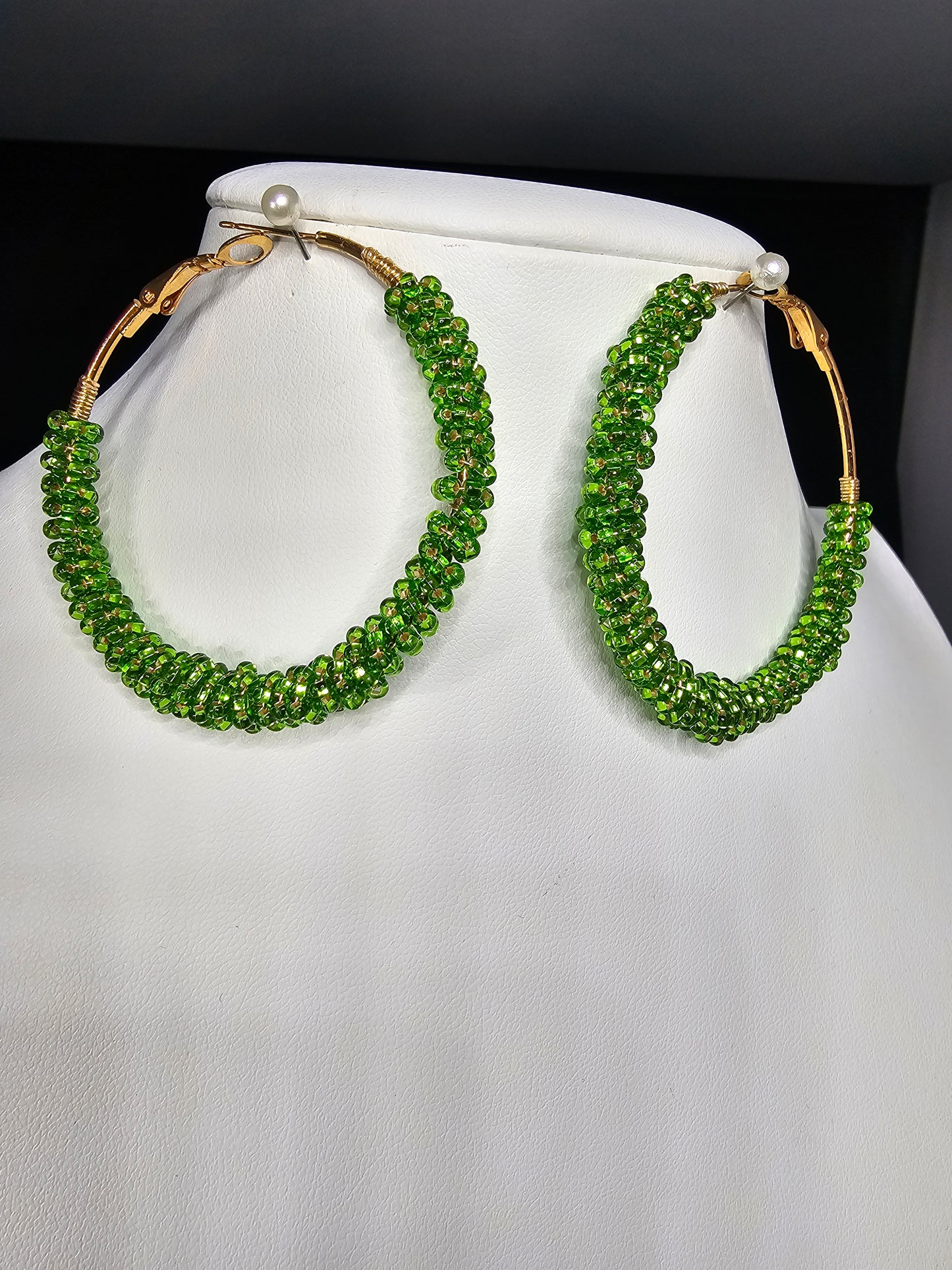 Hoop Dreams - Green Beaded Goldt one Earring