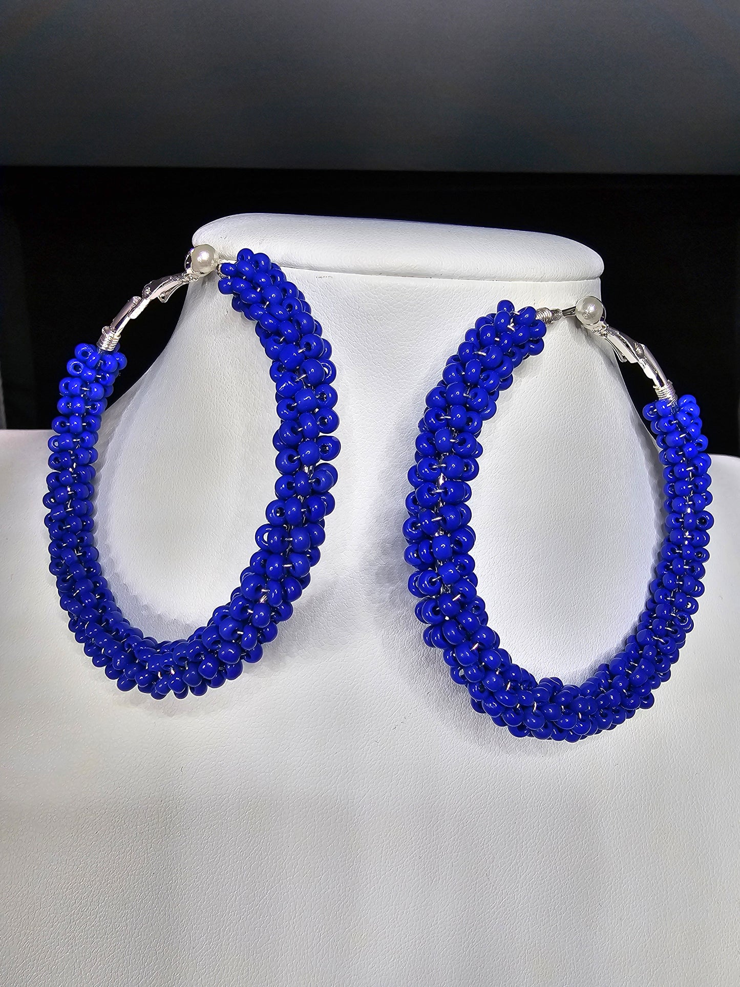 Hoop Dream Beaded Collection - Royal Blue Silver Hoops
