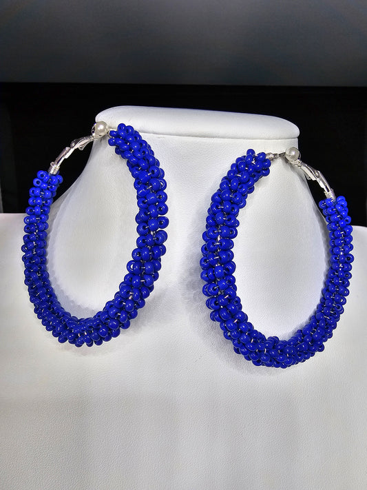 Hoop Dream Beaded Collection - Royal Blue Silver Hoops