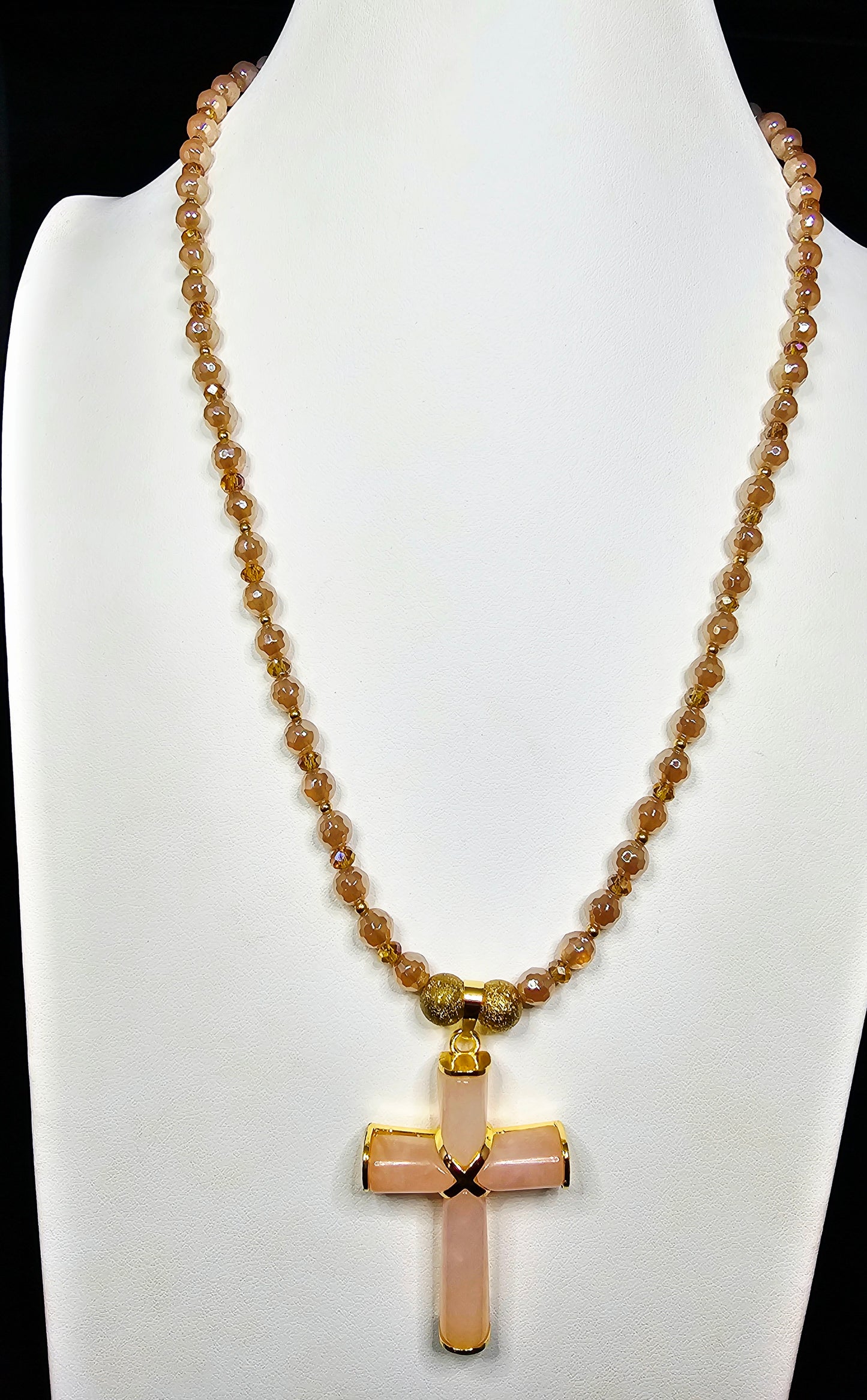 Faith Collection: Quartz Cross with Gold Accents Necklace