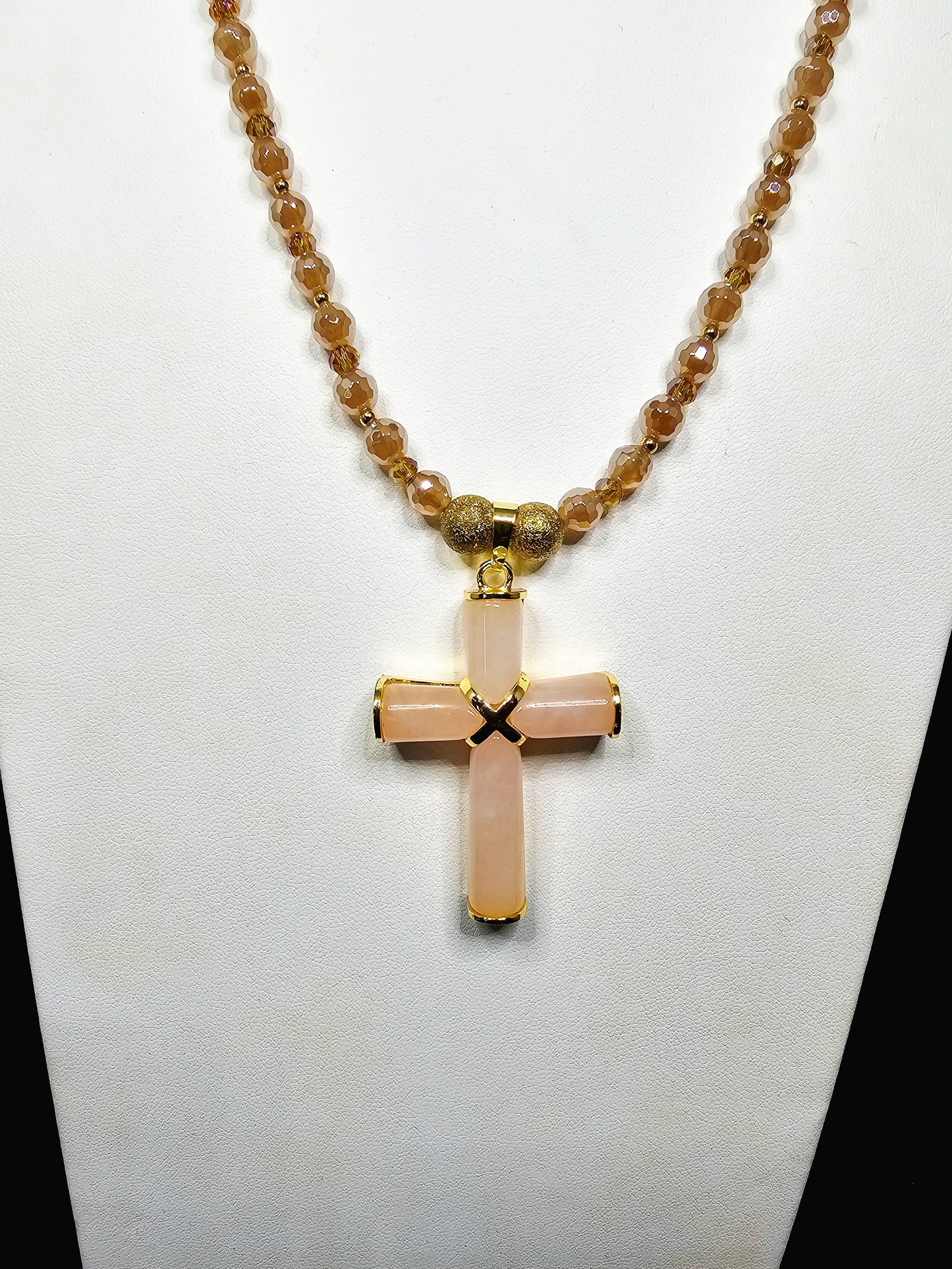 Faith Collection: Quartz Cross with Gold Accents Necklace