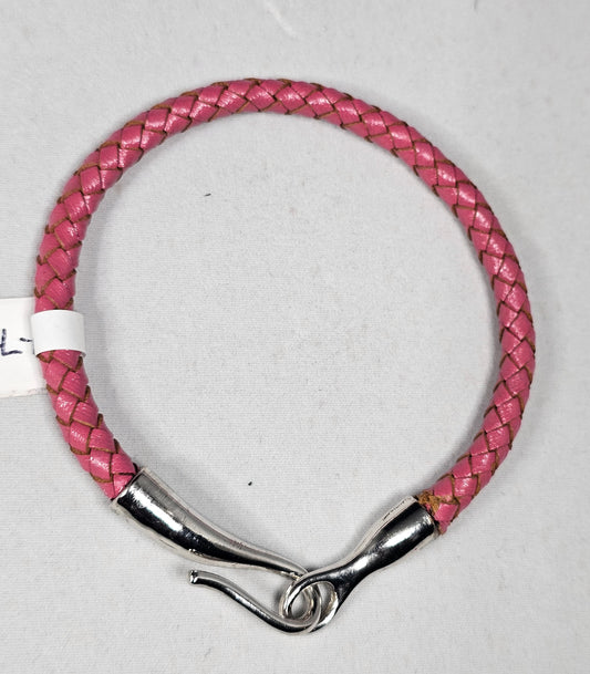 Dynamic Duo Leather & Metal Collection - Rosy Braided Leather Bracelet