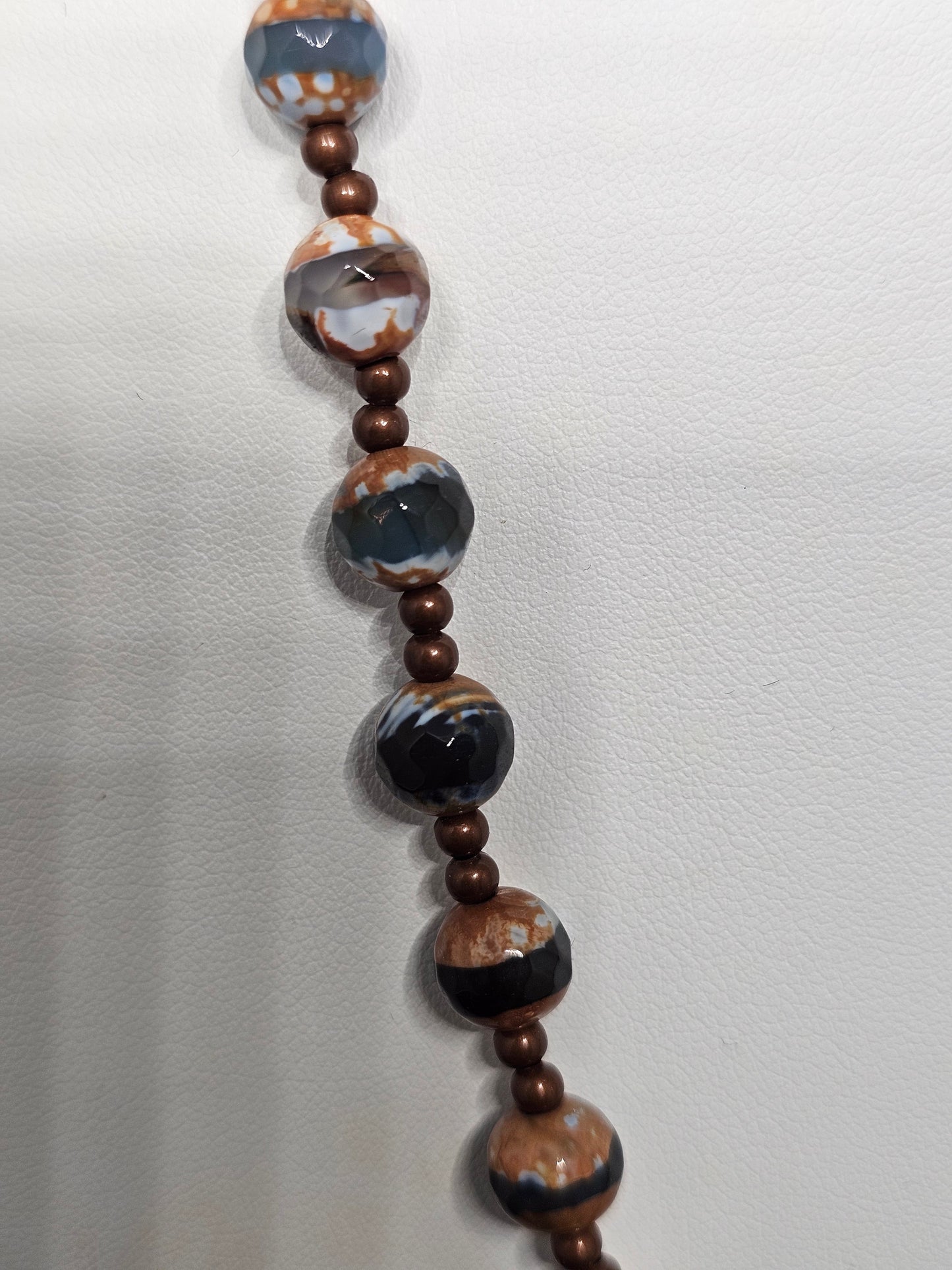 Polished Cooper King Shield with Embossed Cross Necklancw with Copper and Blue Tibetan Beads and Metal Copper Spacers