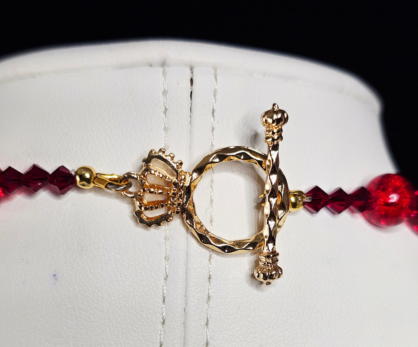 Beautiful Red Rhinestone Elephant Necklace with Cherry Red and Pearl Beads