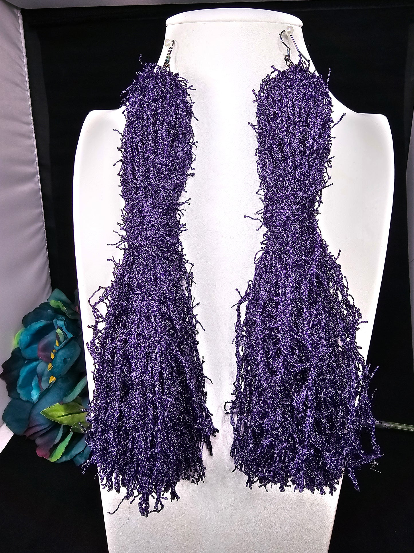 Razzle Dazzle Tassel Collection - Chandelier Deep Purple Scrubby Yarn Tassel with Rainbow Earring Hook