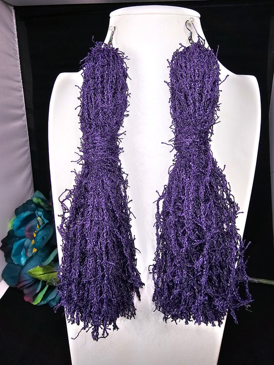Razzle Dazzle Tassel Collection - Chandelier Deep Purple Scrubby Yarn Tassel with Rainbow Earring Hook