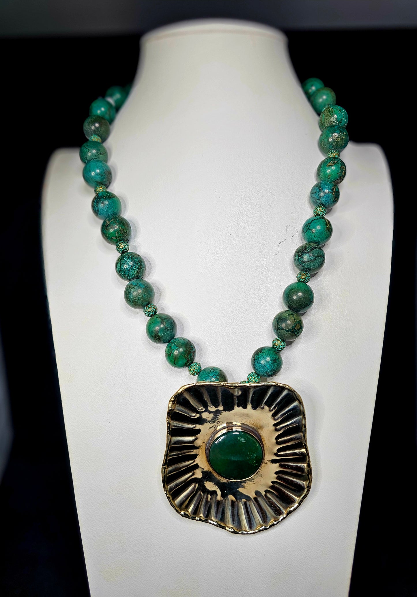 The Brazen Collection: Silver Jade Wavy Disk Necklace