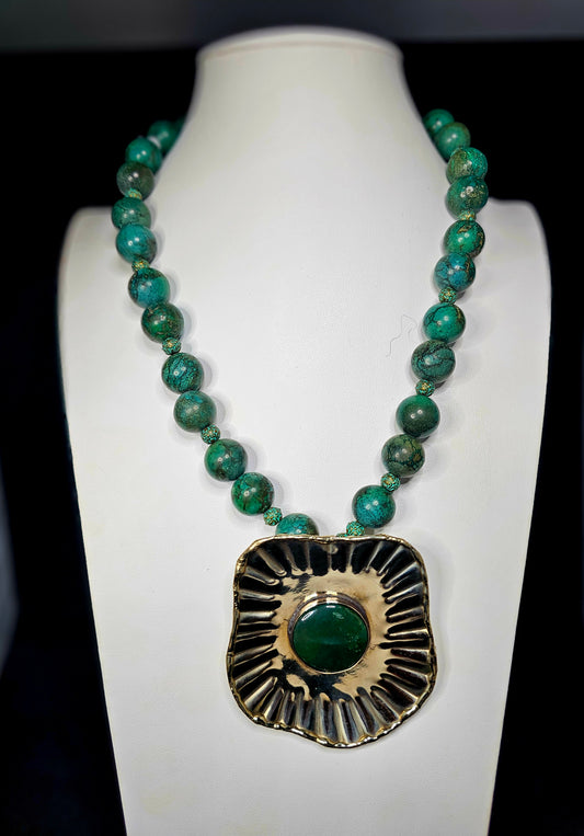 The Brazen Collection: Silver Jade Wavy Disk Necklace