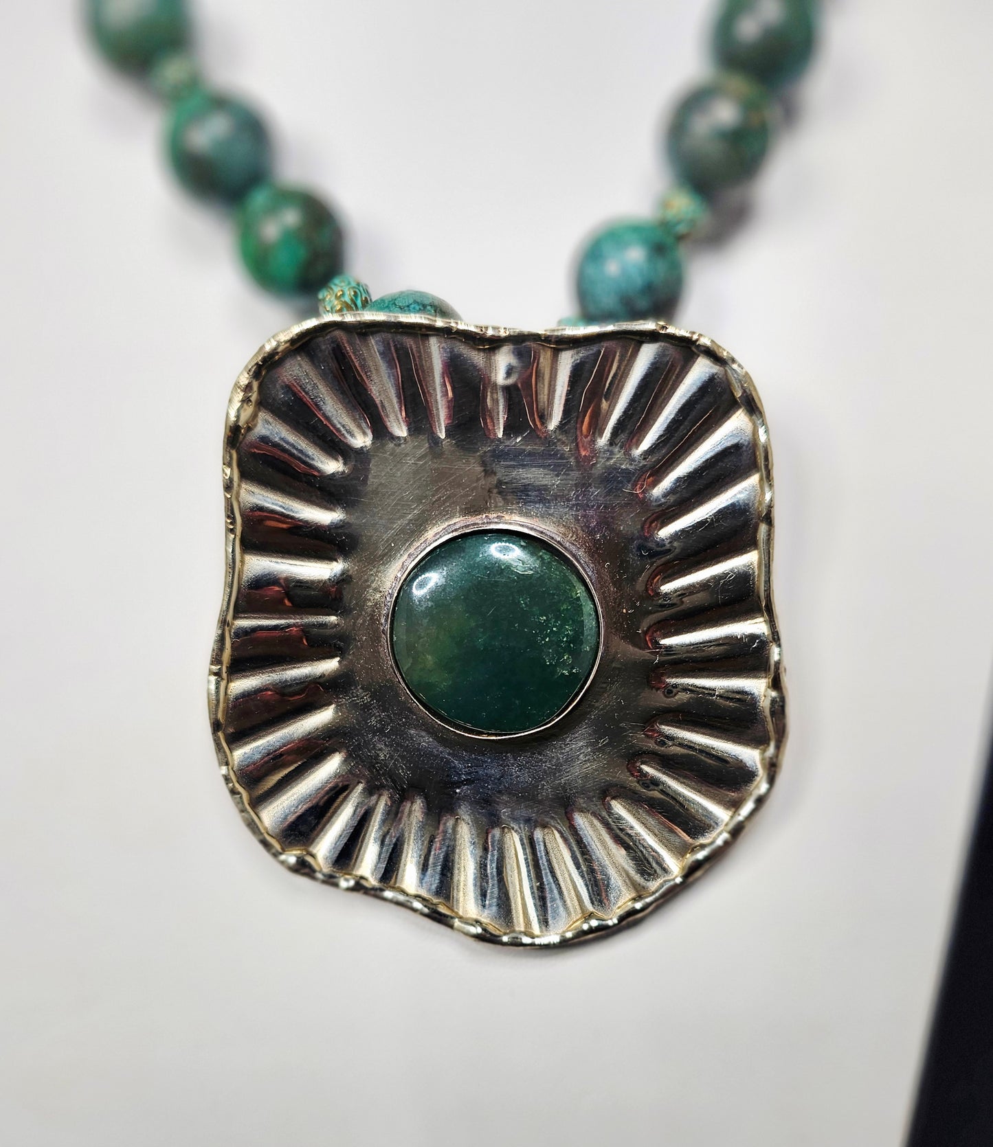 The Brazen Collection: Silver Jade Wavy Disk Necklace